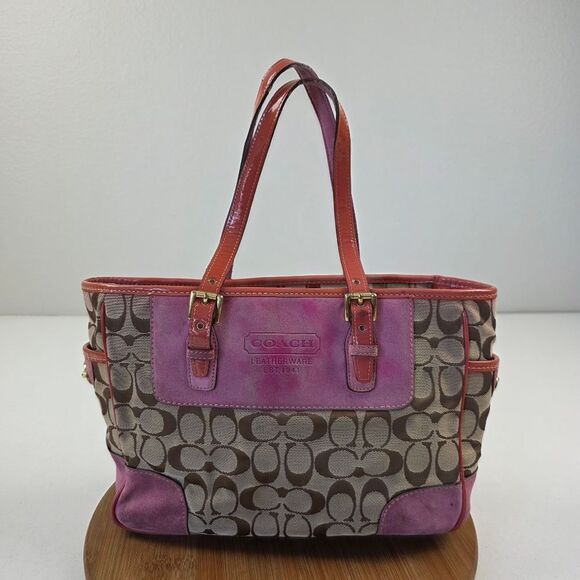 Vintage Y2K Coach Pink and Brown Monogram Signature Tote Bag Handbag Purse - Picture 1 of 15